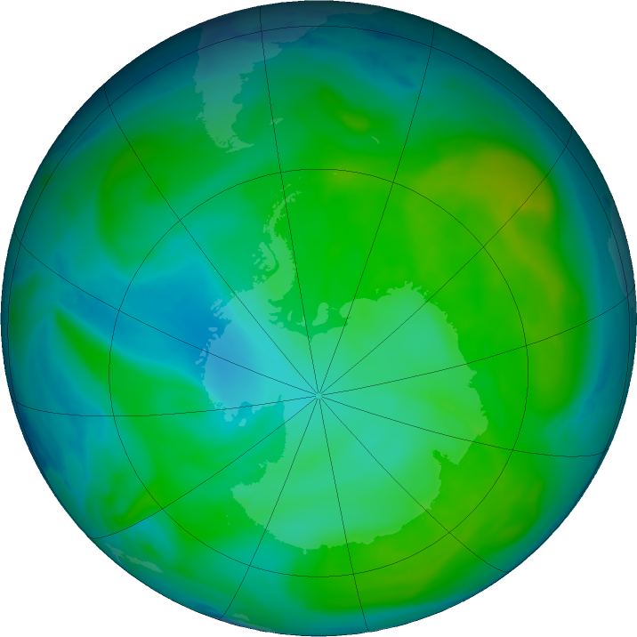 Antarctic ozone map for 01 January 2017